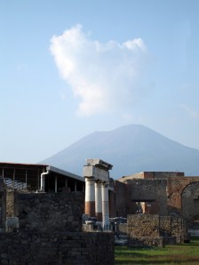 Pompeii with Vesuvius in distance with weird cloud